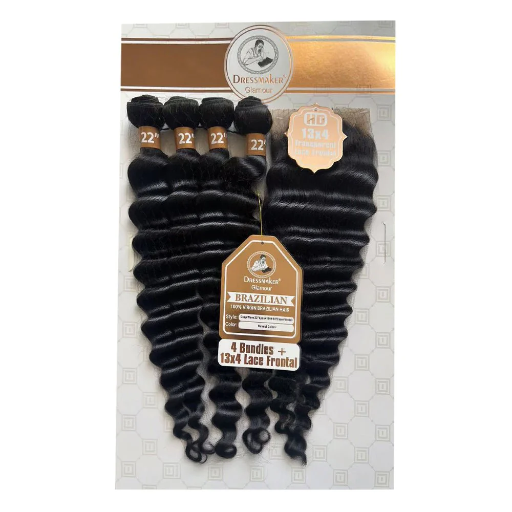 Dream hair Brazilian Hair Deep Wave 4pcs + 14'' Lace Frontal (Natural Color) - Image 4