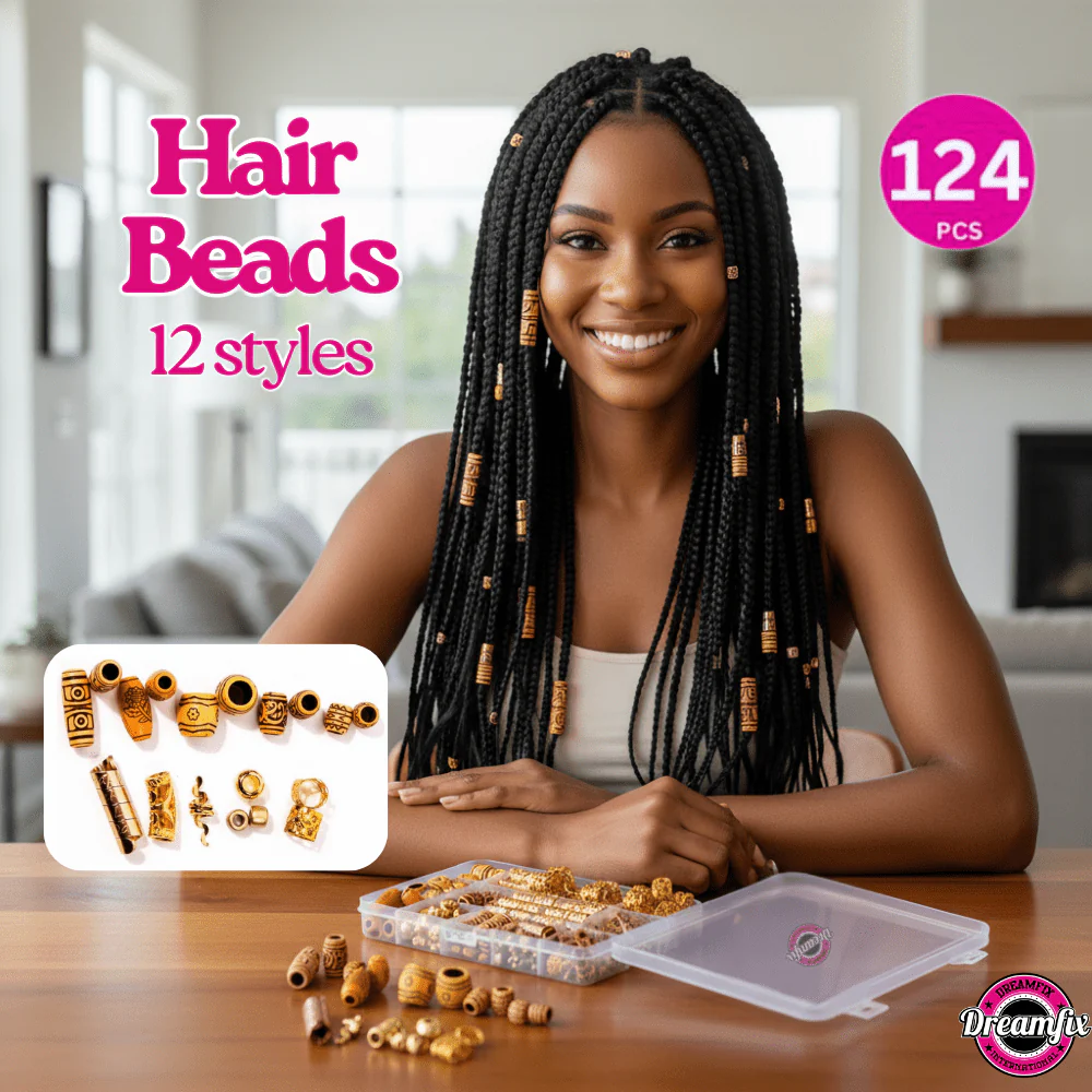 Dreamfix 124Pcs Hair Rings & Beads 12 Style