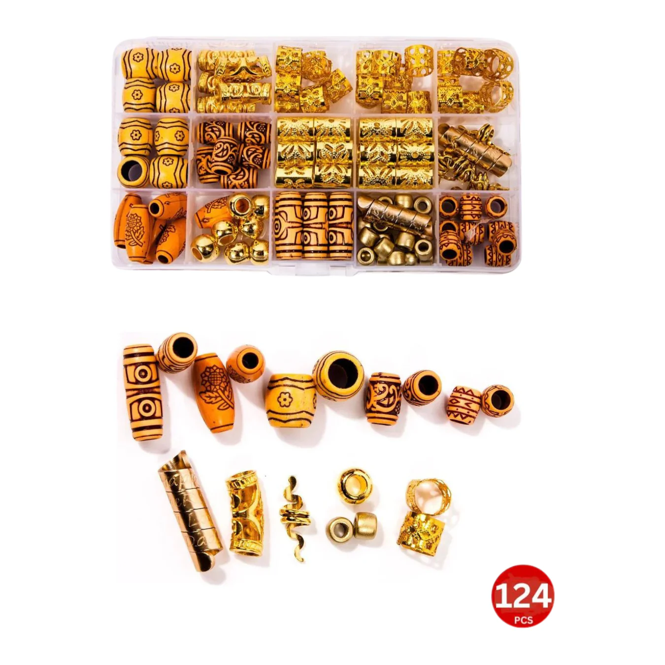 Dreamfix 124Pcs Hair Rings & Beads 12 Style - Image 2