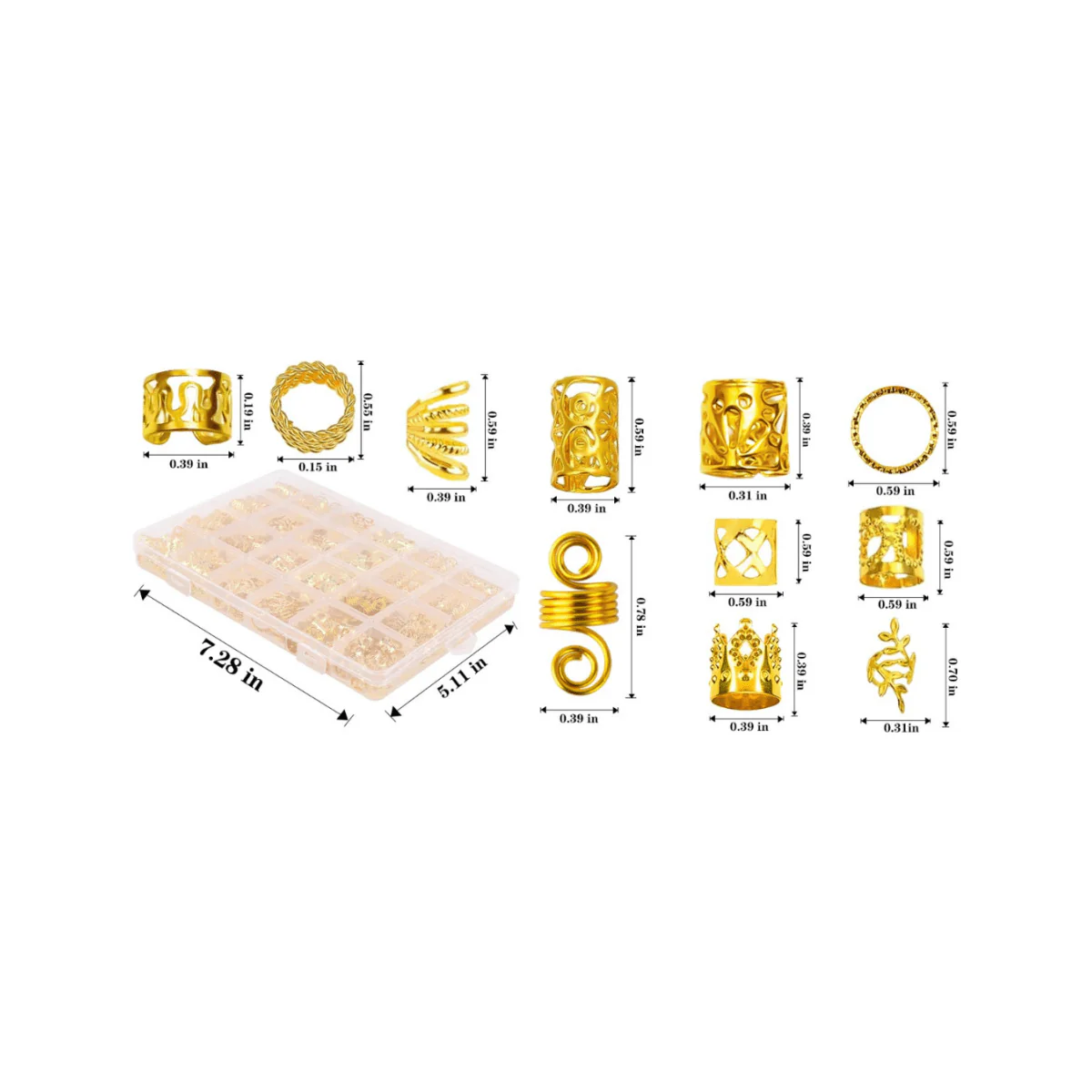 Dreamfix 290Pcs Hair Rings & Bead Jewelry 11 Style Gold - Image 3