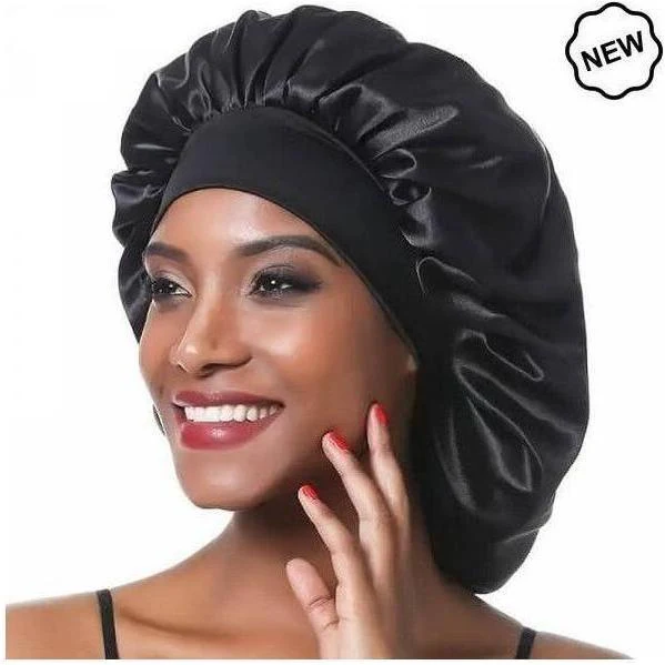 Dreamfix Black Satin Bonnet For Sleeping & Showering