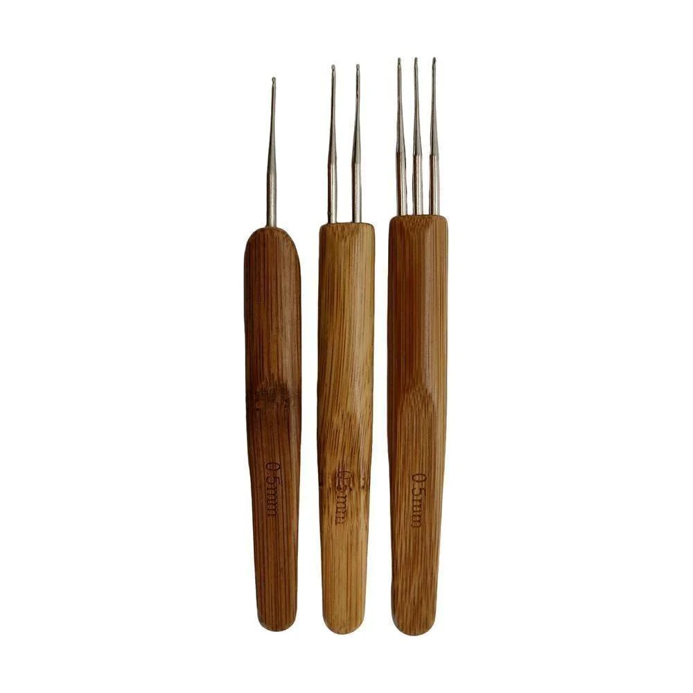Dreamfix Dreadlock Crochet Needle Hook Bamboo Handle Hooks Tools Making 3 Pcs 0.5 mm - Image 2