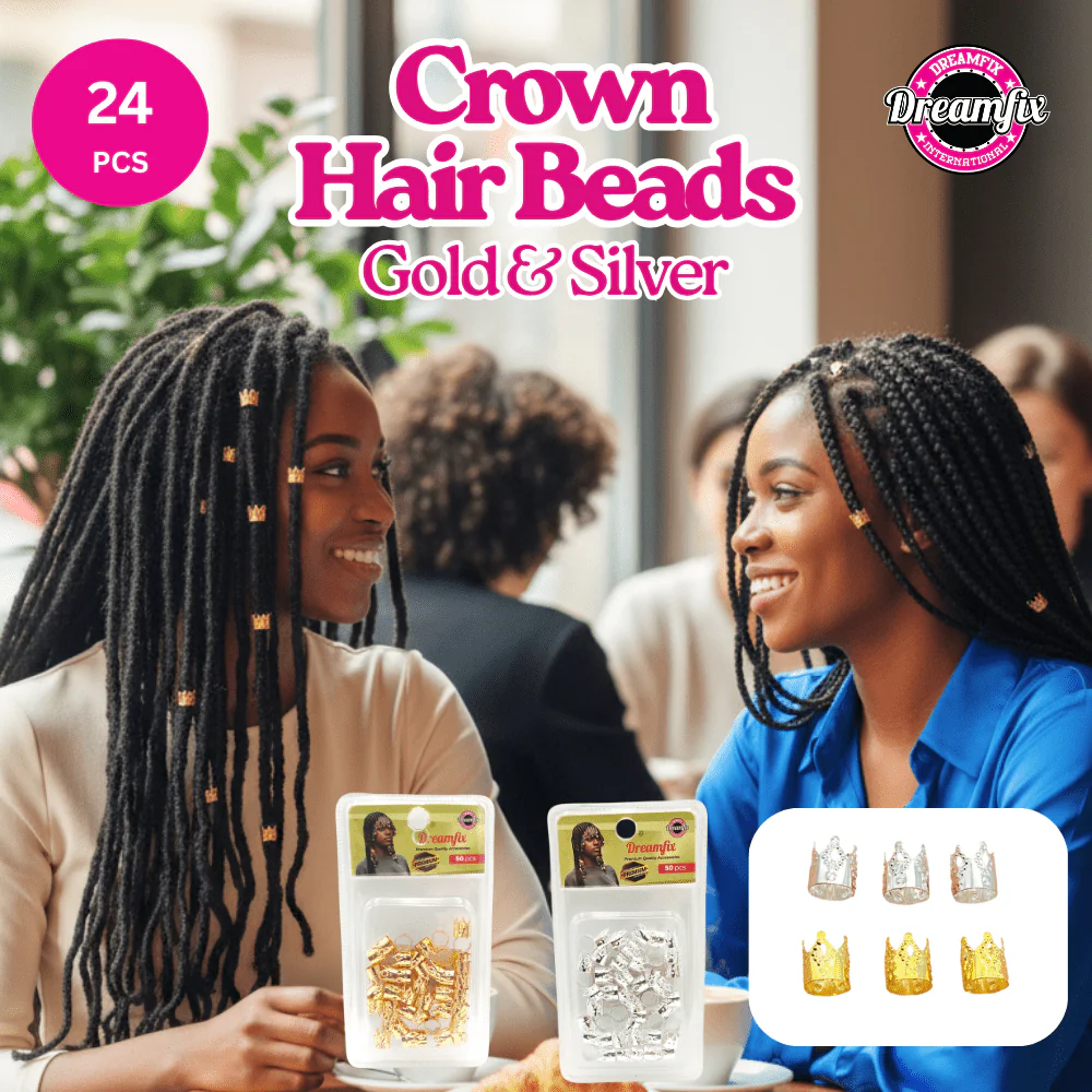 Dreamfix Gold & Silver Crown Buckle Hair Beads Ring 24pcs