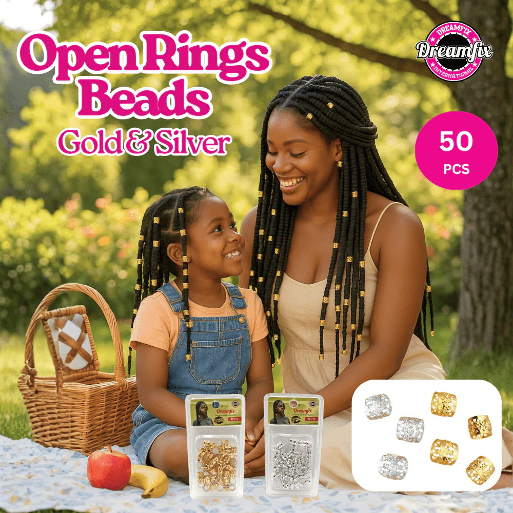 Dreamfix Open Rings Hair Beads Gold &Silver 50Pcs