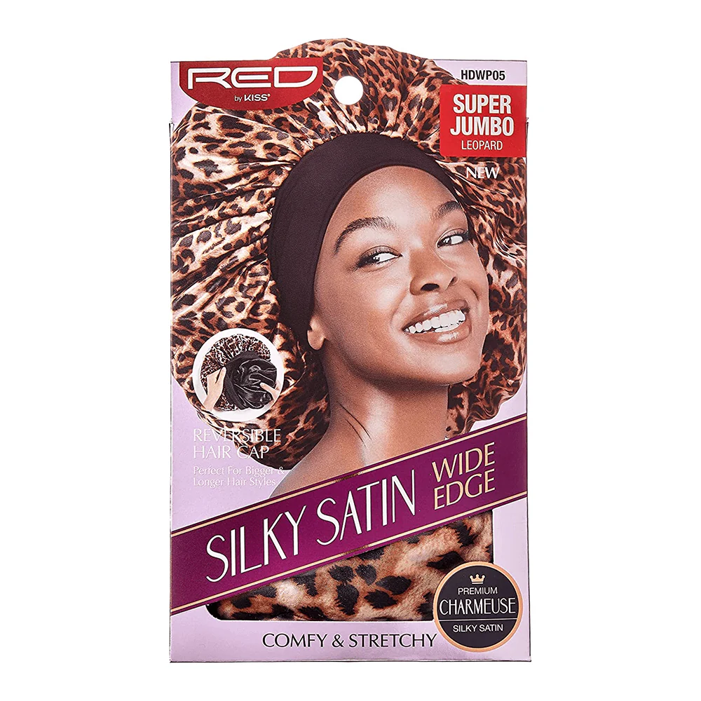 Red By Kiss Reversible Hair Cap Silky Satin Wide Edge Super Jumbo Leopard - Image 2